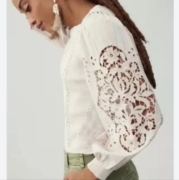 Anthropologie Cutwork‎ Puff-Sleeve Sweater - Picture 9 of 10